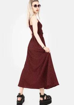 Carmine Textured Check Button Up Midaxi Skirt