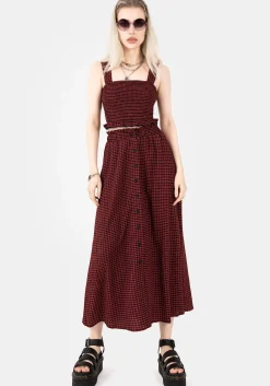 Carmine Textured Check Button Up Midaxi Skirt