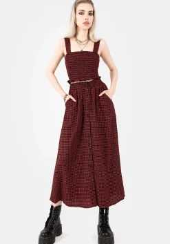 Carmine Textured Check Button Up Midaxi Skirt