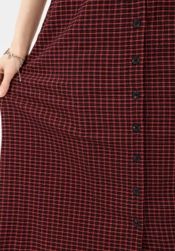 Carmine Textured Check Button Up Midaxi Skirt
