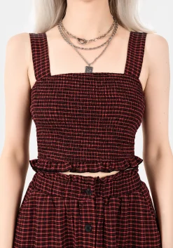 Carmine Textured Check Crop Top