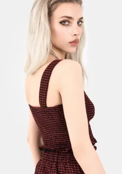 Carmine Textured Check Crop Top