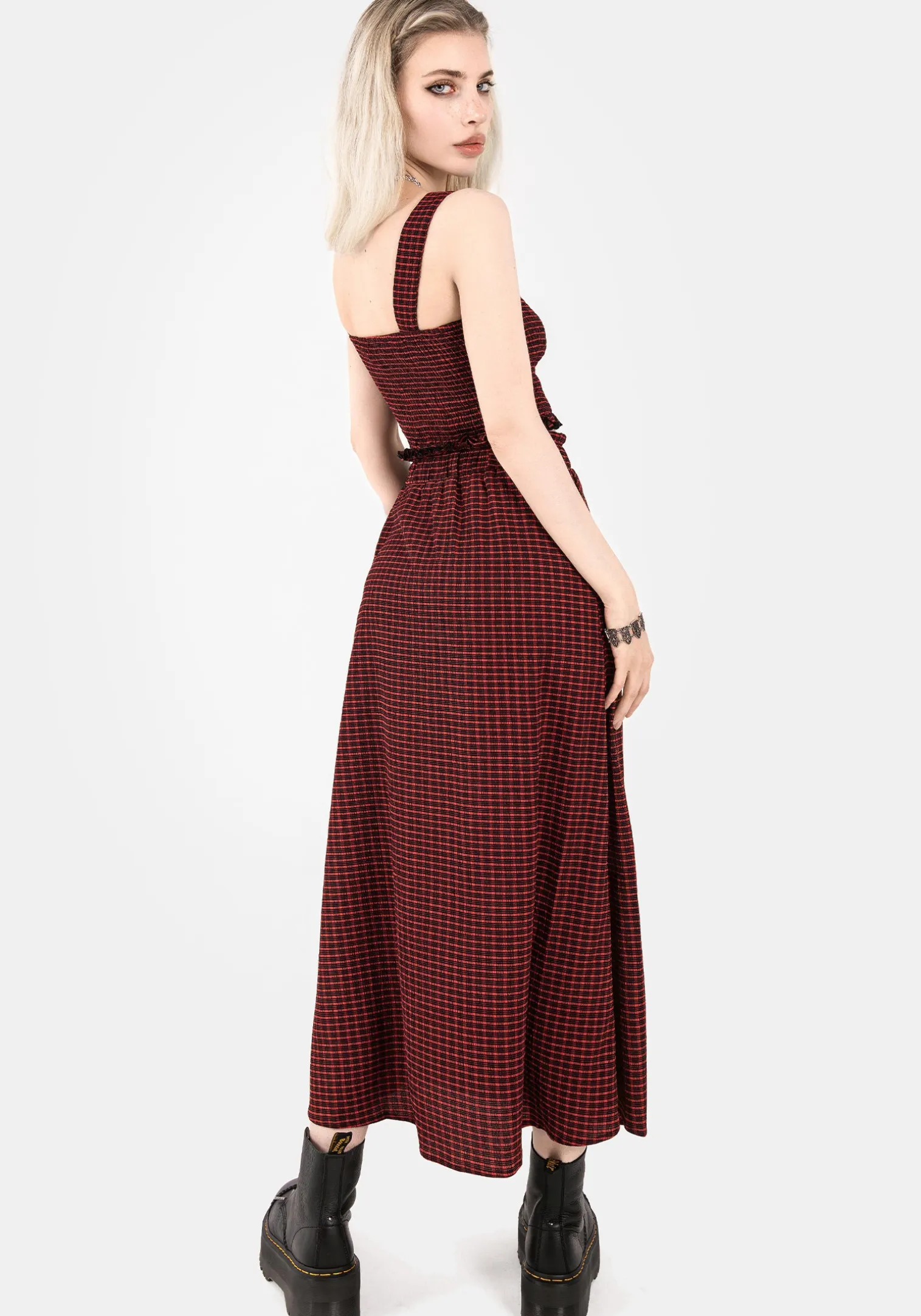 Carmine Textured Check Crop Top