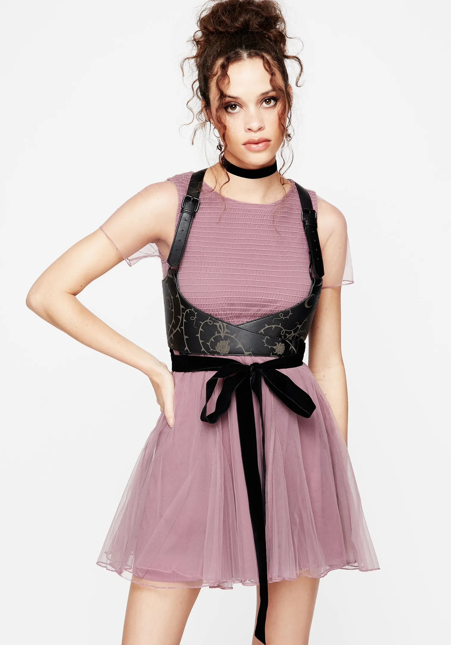 Carolina Godet Shirred Mini Dress
