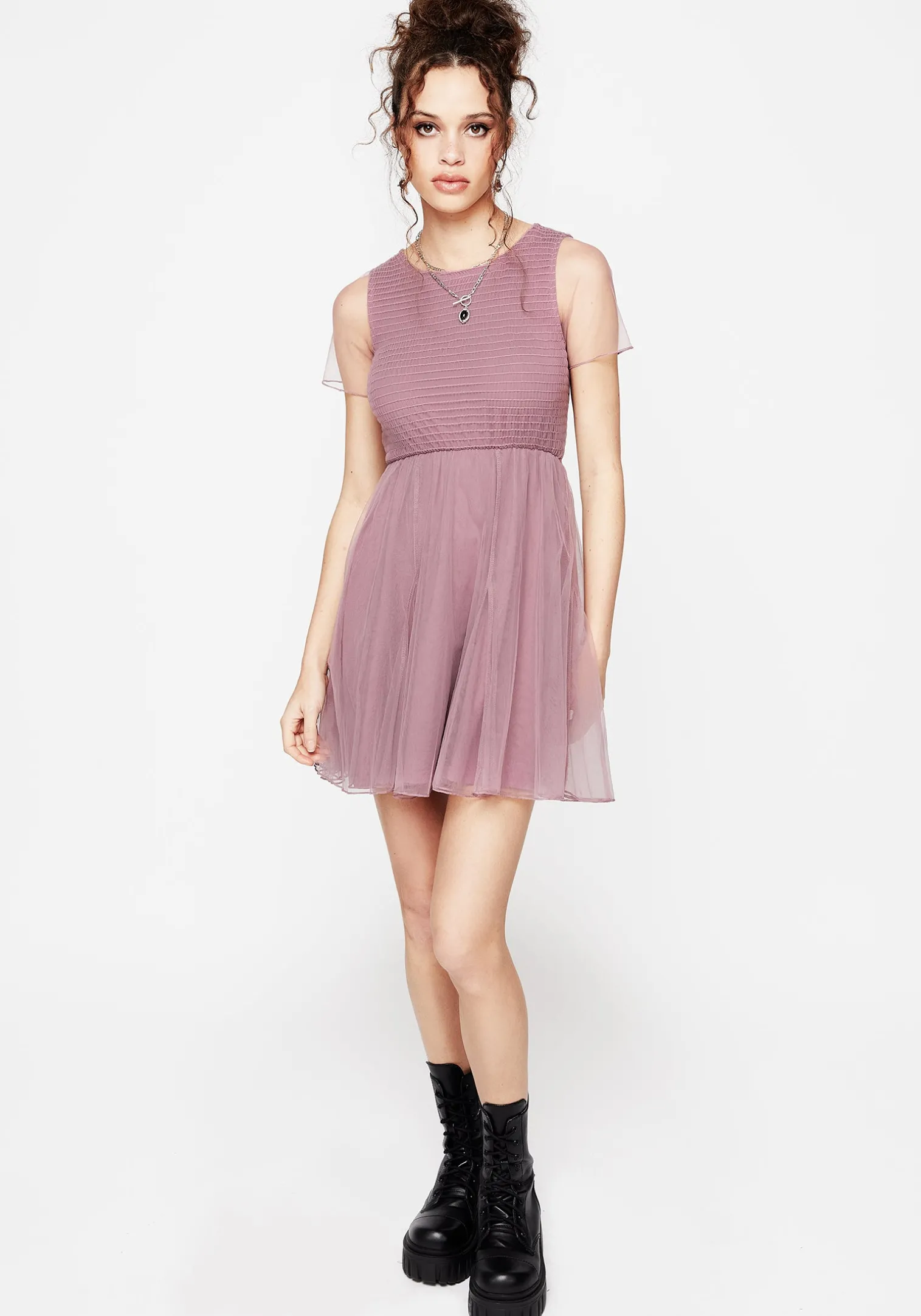 Carolina Godet Shirred Mini Dress