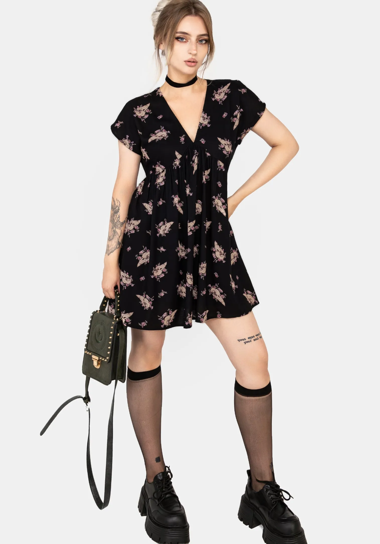Carrion V-Neck Mini Smock Dress