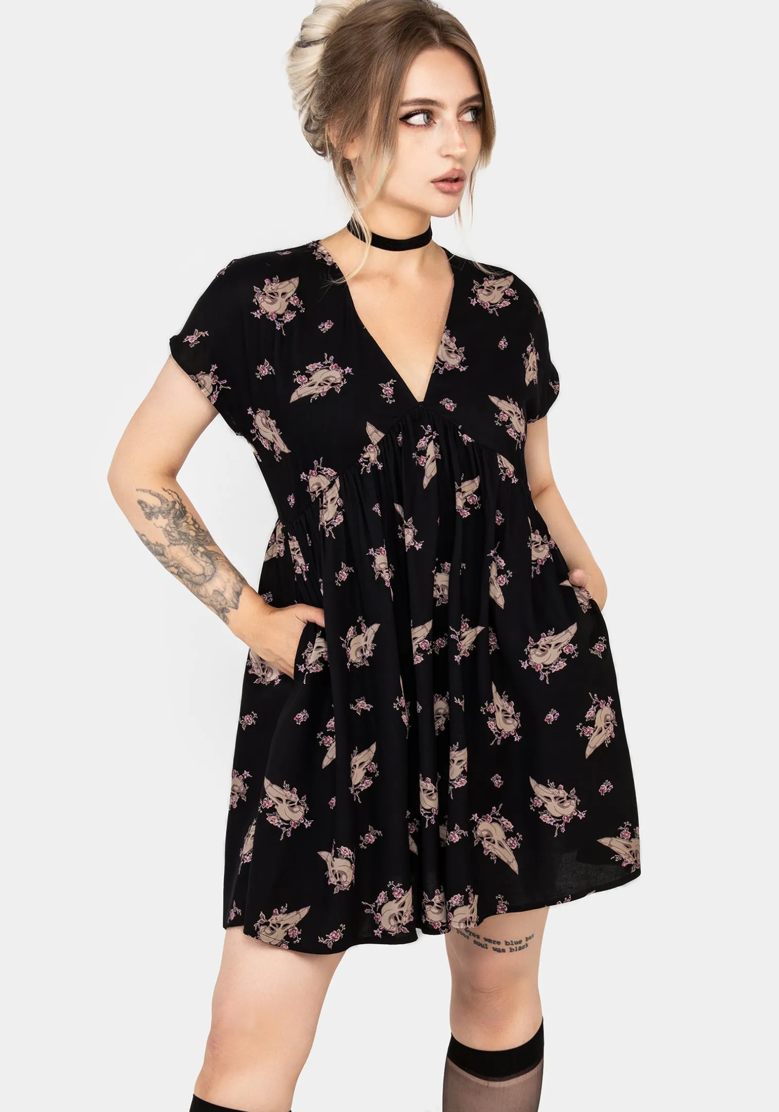 Carrion V-Neck Mini Smock Dress