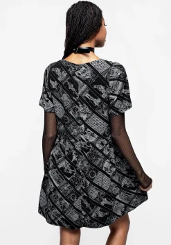Cartomancy Scoop Neck Mini Smock Dress