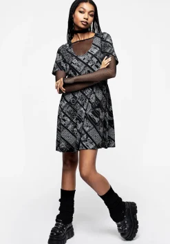 Cartomancy Scoop Neck Mini Smock Dress