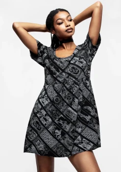 Cartomancy Scoop Neck Mini Smock Dress
