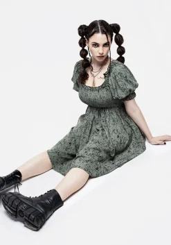 Cassie Green Floral Mini Babydoll Dress