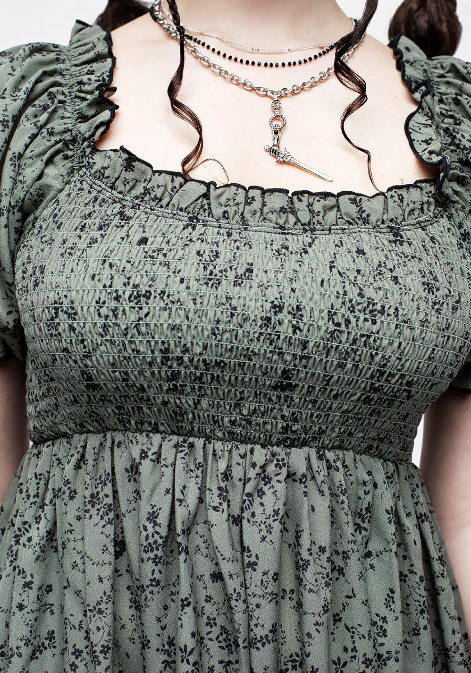 Cassie Green Floral Mini Babydoll Dress