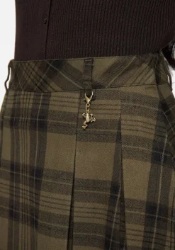 Cecily Check Pleated Mini Skirt With Frog Charm