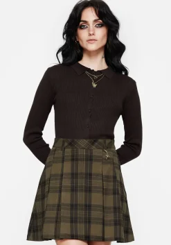 Cecily Check Pleated Mini Skirt With Frog Charm