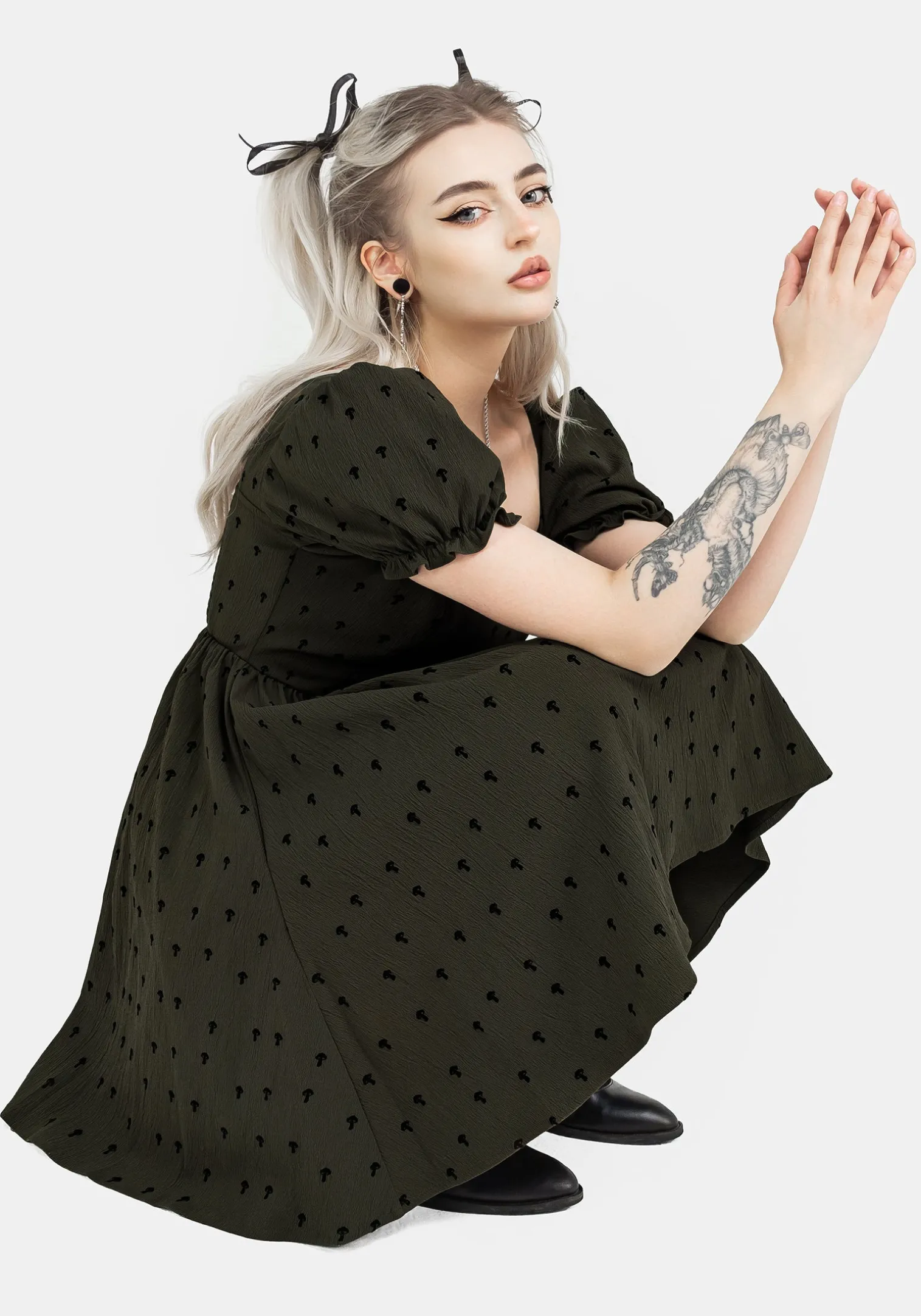Chanterelle Velour Puff Sleeve Mini Dress