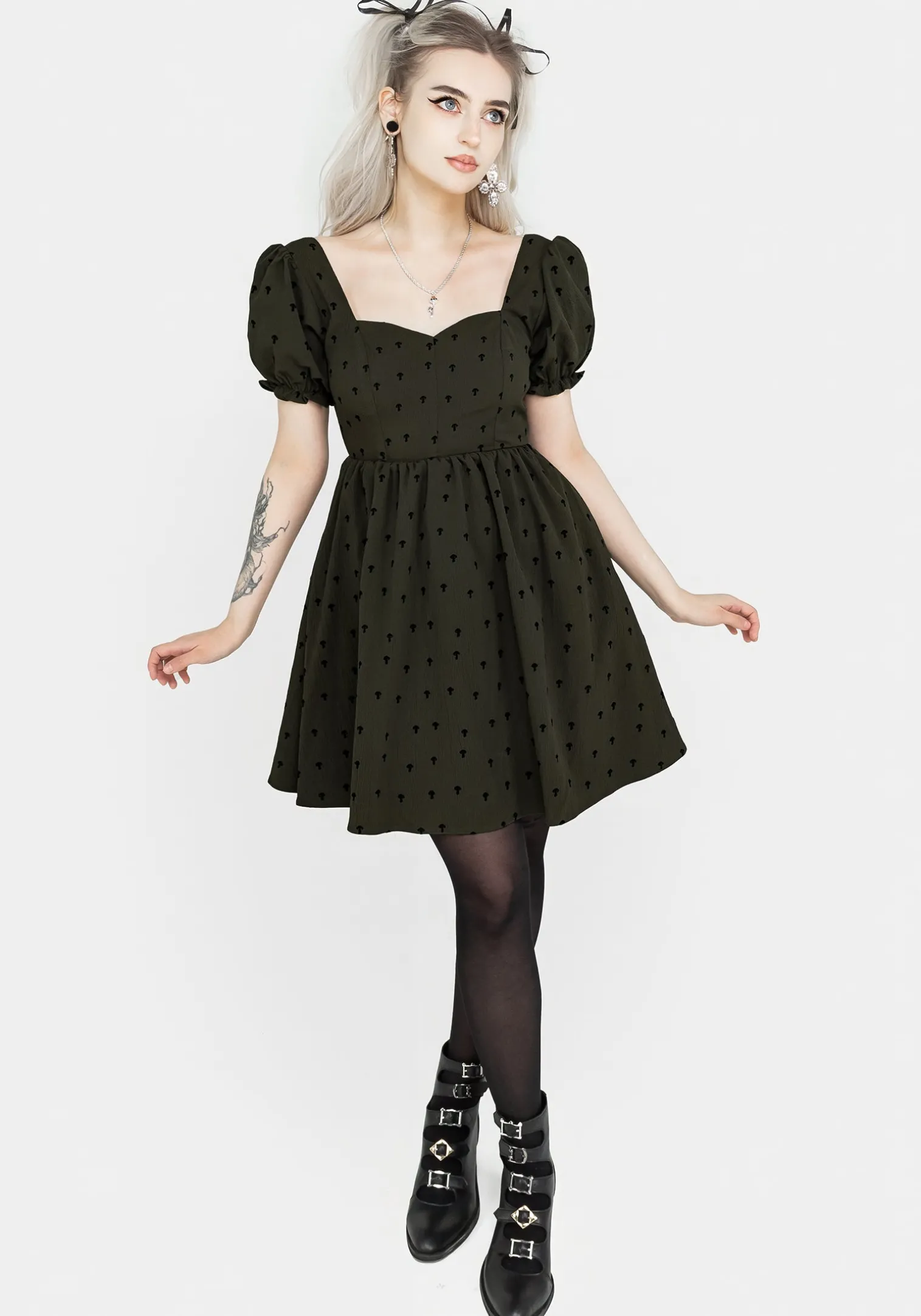 Chanterelle Velour Puff Sleeve Mini Dress