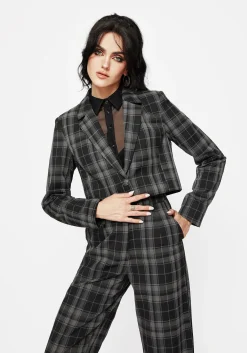 Checkmate Check Crop Blazer - Black