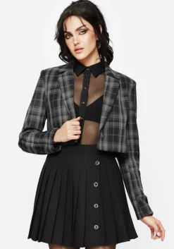 Checkmate Check Crop Blazer - Black