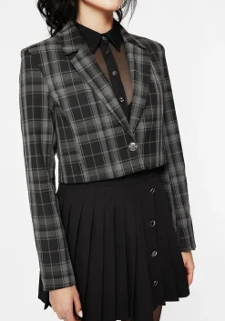 Checkmate Check Crop Blazer - Black
