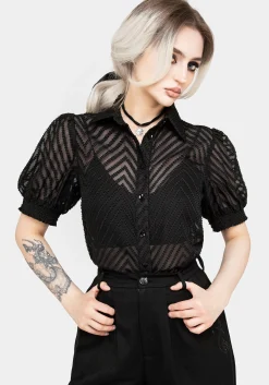 Chevron Button Up Blouse Top