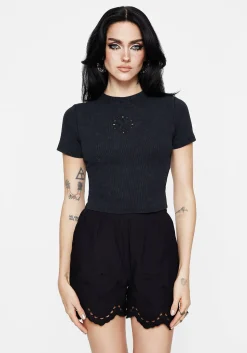 Christina Cotton Cut Out Detail Washed T-Shirt