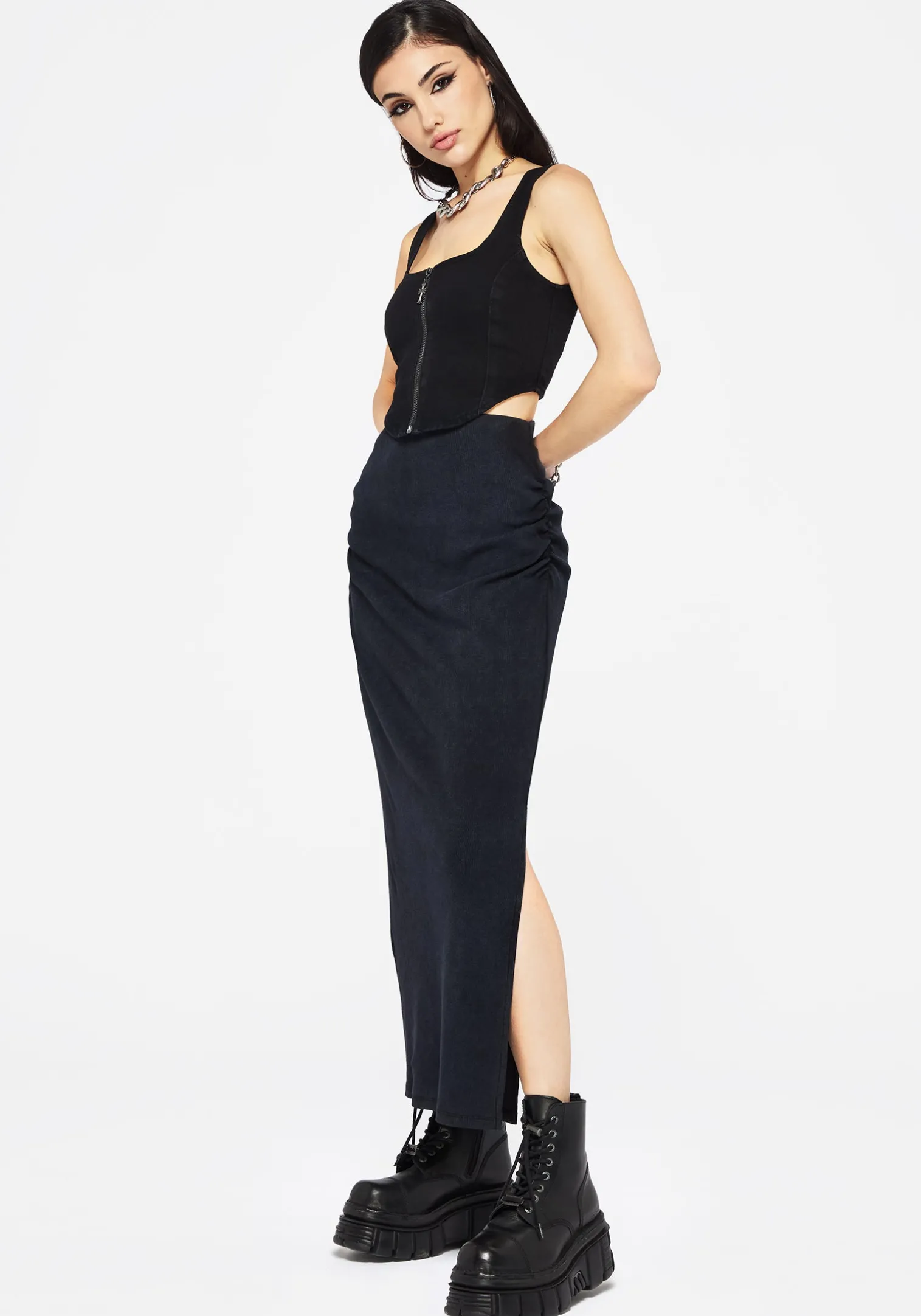 Christina Washed Rib Cotton Maxi Skirt