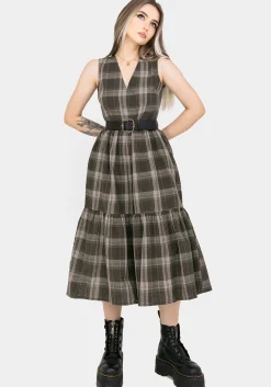 Clara Cotton Check Sleeveless Tiered Smock Midi Dress