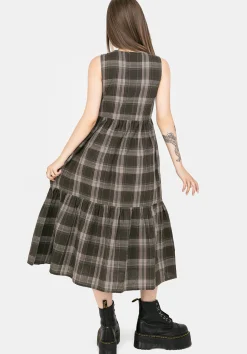 Clara Cotton Check Sleeveless Tiered Smock Midi Dress