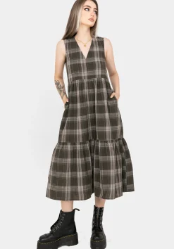 Clara Cotton Check Sleeveless Tiered Smock Midi Dress