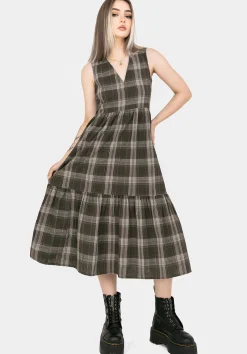 Clara Cotton Check Sleeveless Tiered Smock Midi Dress