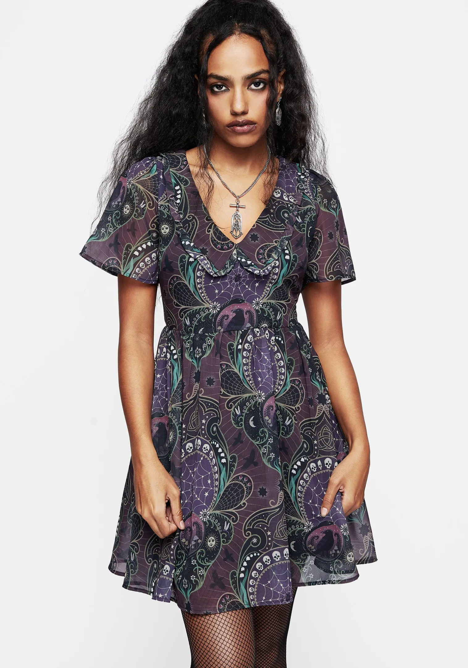Clarette Chiffon Frill Collar Mini Shirt Dress