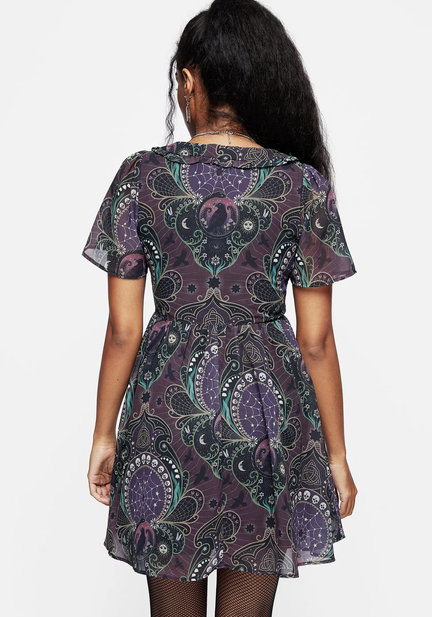 Clarette Chiffon Frill Collar Mini Shirt Dress