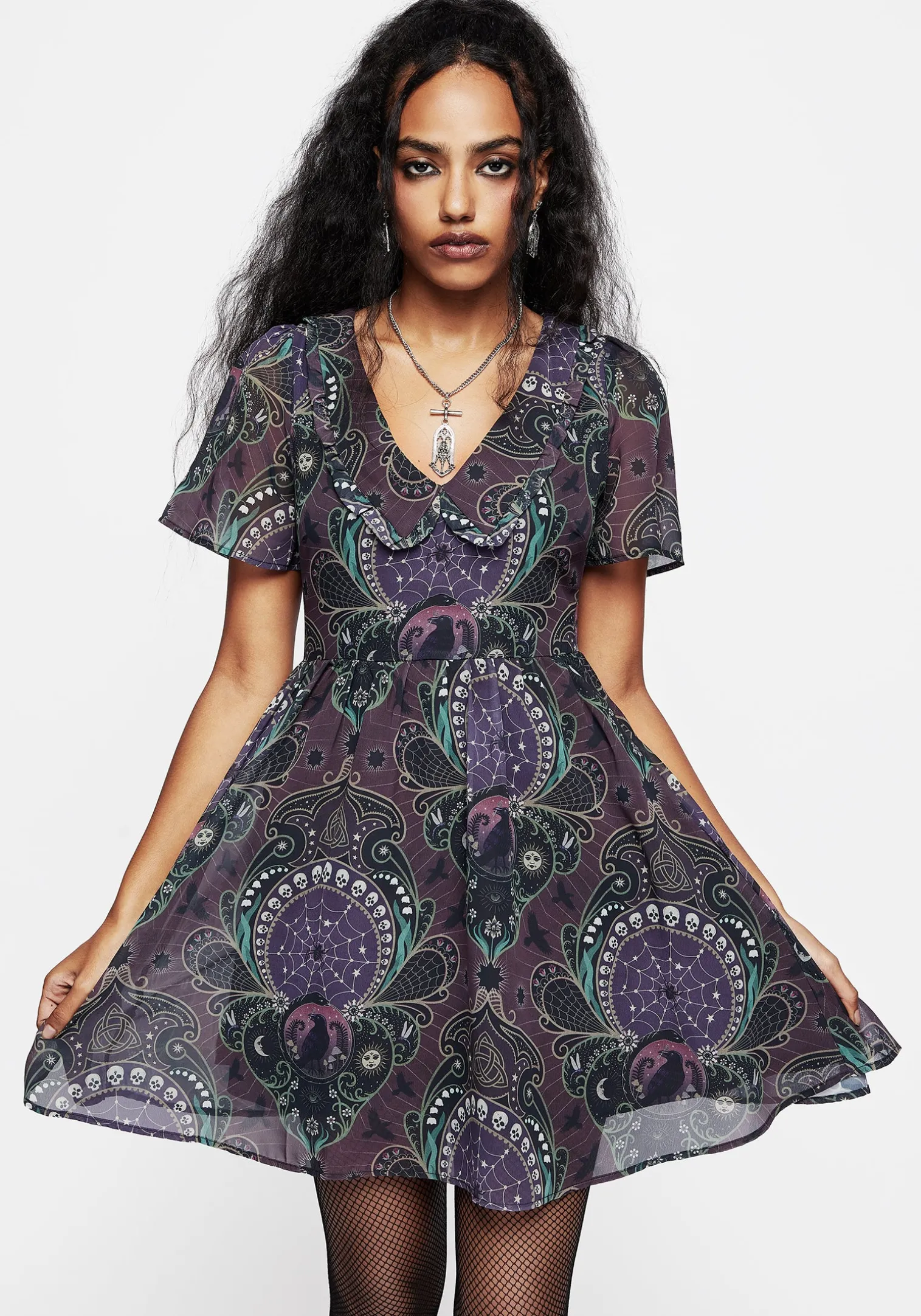 Clarette Chiffon Frill Collar Mini Shirt Dress