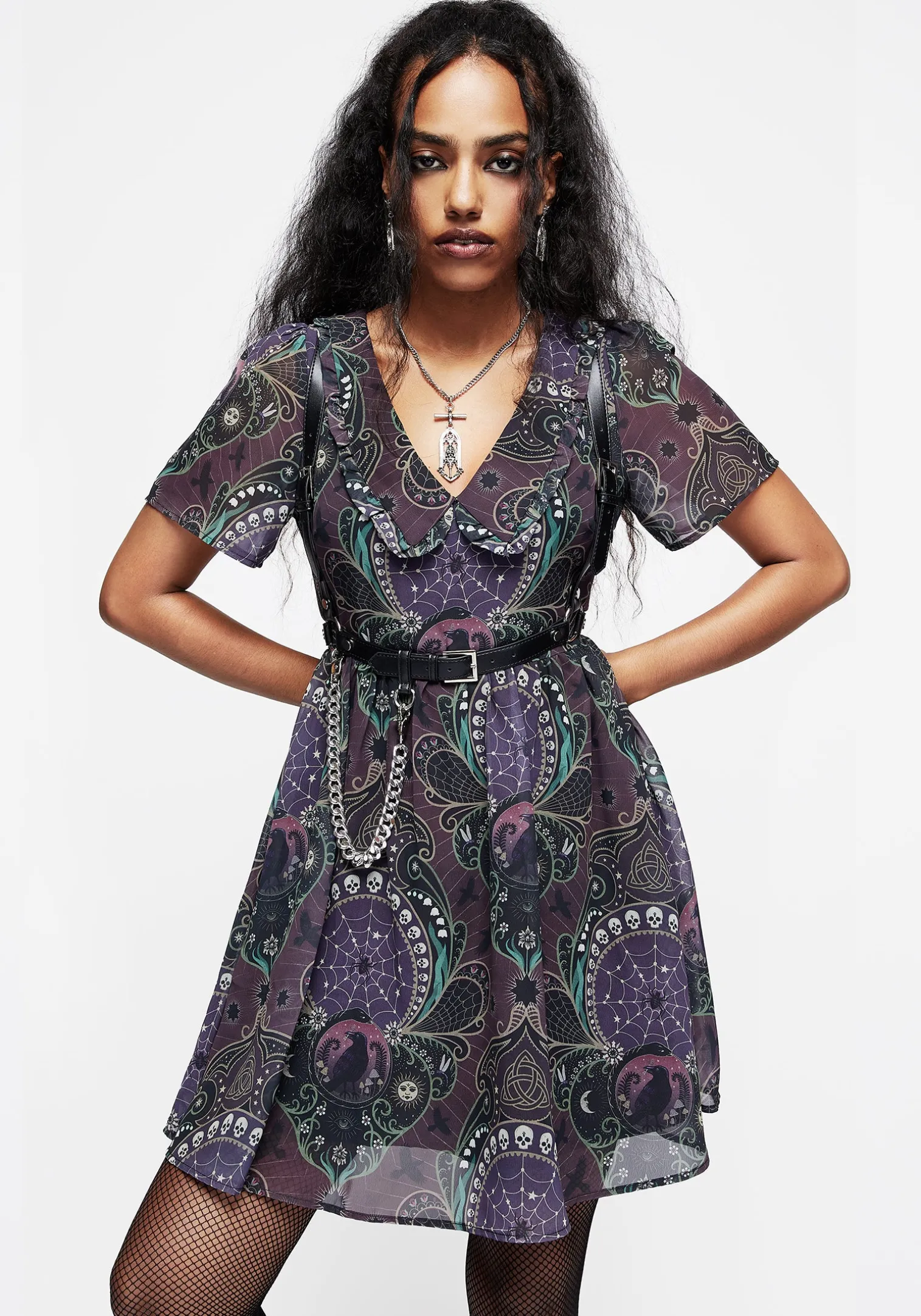 Clarette Chiffon Frill Collar Mini Shirt Dress