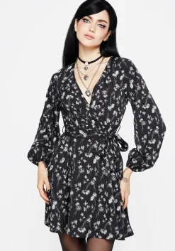 Claricia Long Sleeved Floral Faux Wrap Mini Dress