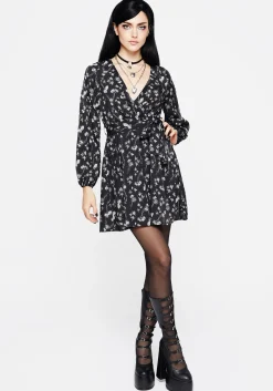 Claricia Long Sleeved Floral Faux Wrap Mini Dress