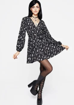 Claricia Long Sleeved Floral Faux Wrap Mini Dress