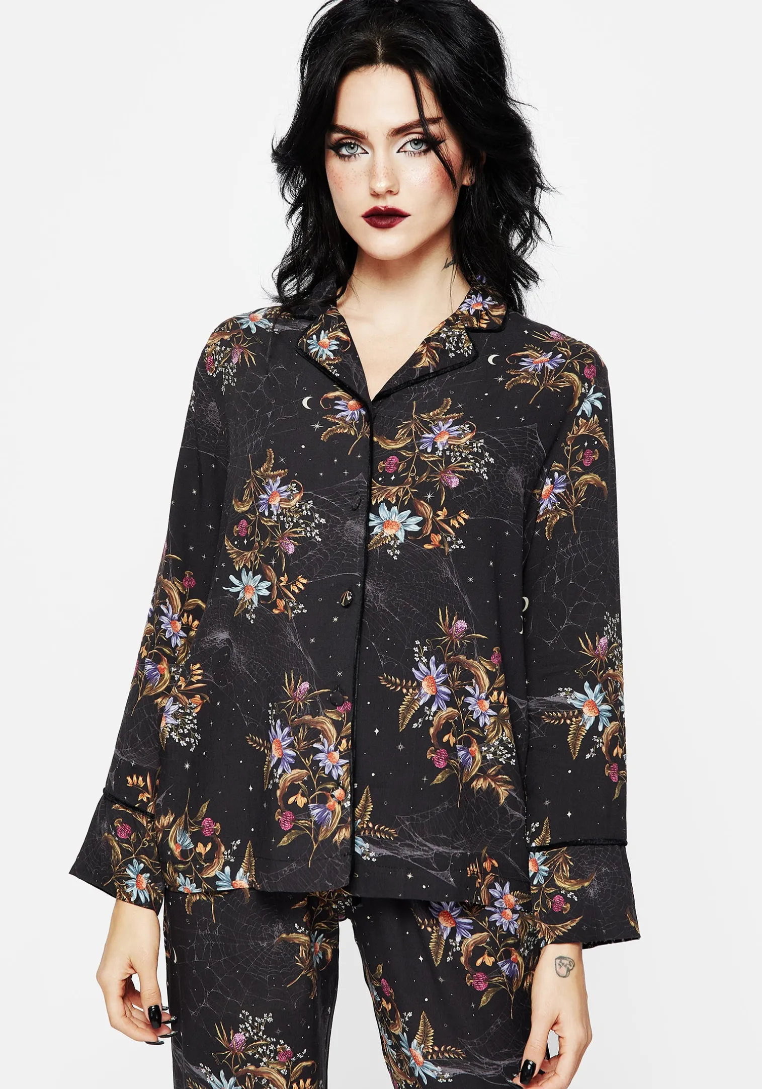 Cleome Floral Spiderweb Button Up Pyjama Top
