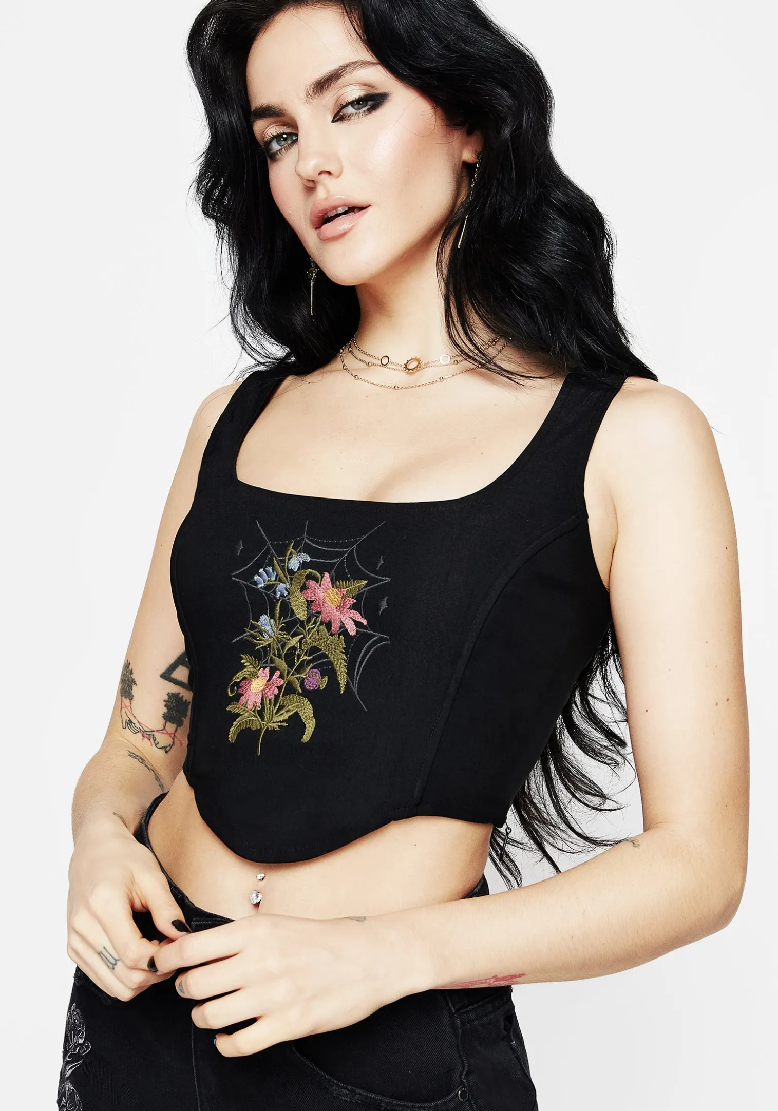 Cleome Floral Spiderweb Embroidered Corset Top
