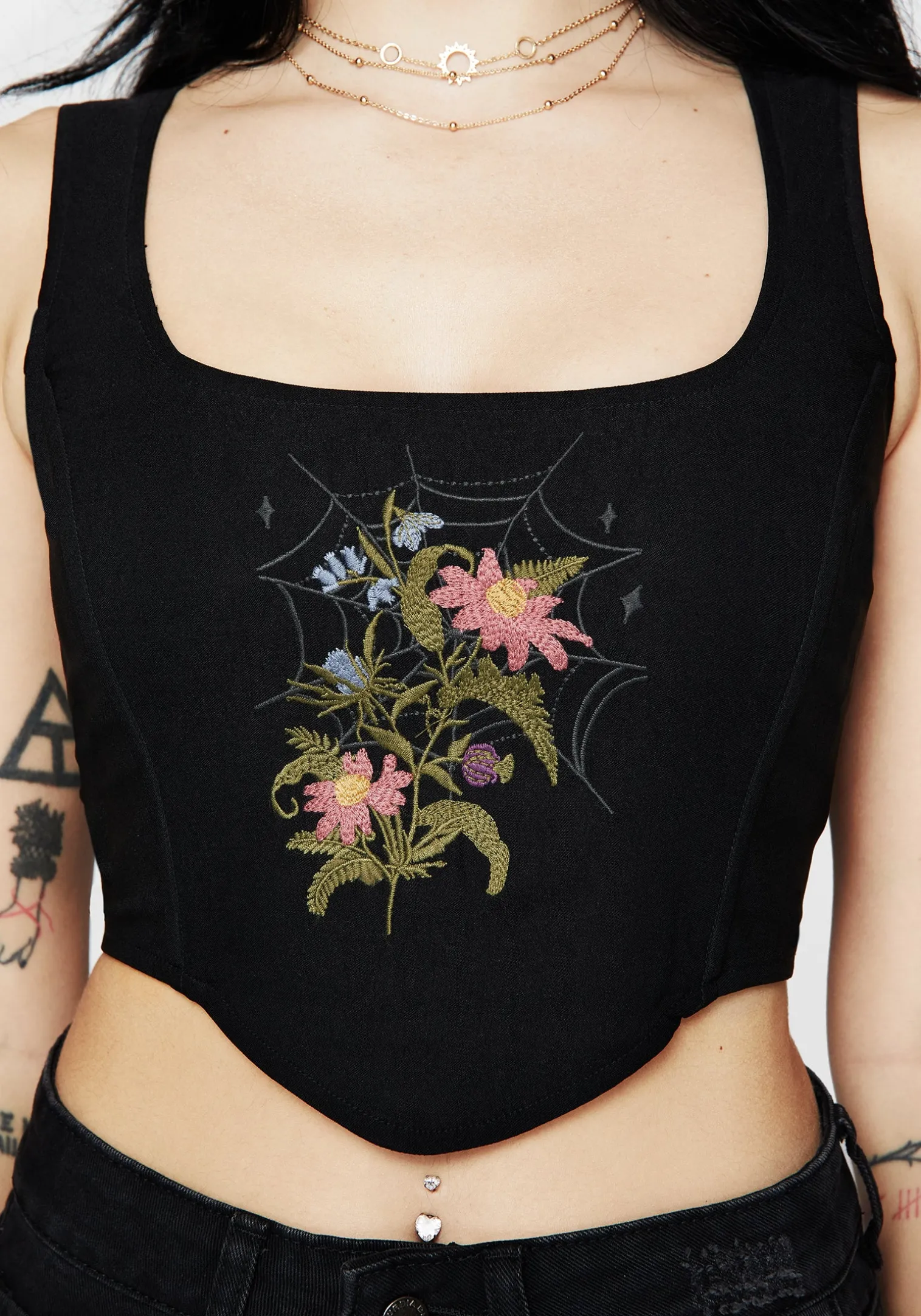 Cleome Floral Spiderweb Embroidered Corset Top