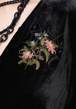 Cleome Floral Spiderweb Embroidered Velour Faux Wrap Mini Dress
