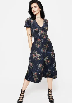Cleome Floral Spiderweb Velour Corset Midi Dress