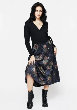 Cleome Floral Spiderweb Velour Midi Skirt
