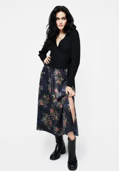 Cleome Floral Spiderweb Velour Midi Skirt