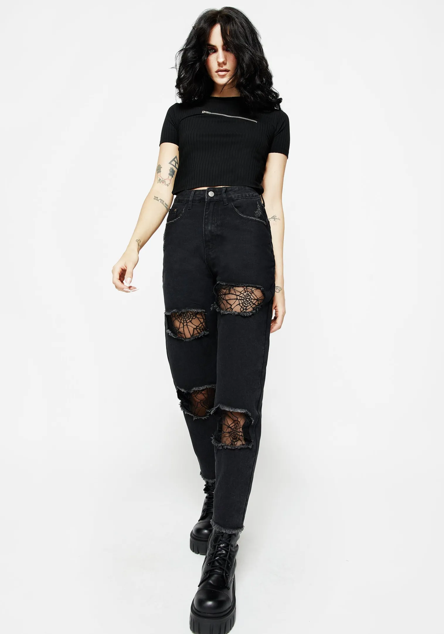Cobweb Distressed Denim Jeans