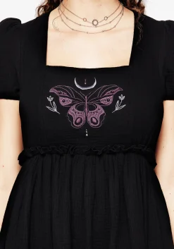 Cocoon Butterfly Embroidered Puff Sleeve Mini Dress