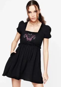 Cocoon Butterfly Embroidered Puff Sleeve Mini Dress