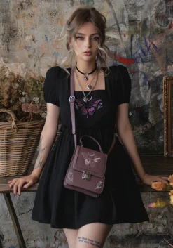 Cocoon Butterfly Embroidered Puff Sleeve Mini Dress