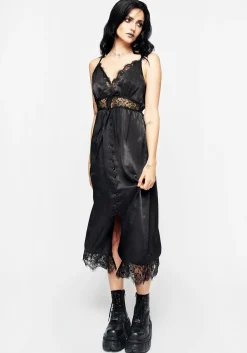 Conjure Satin Lace Trim Cami Midi Dress