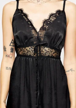 Conjure Satin Lace Trim Cami Midi Dress